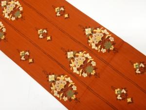 縞に花更紗・向かい鳥模様織り出し　袋帯